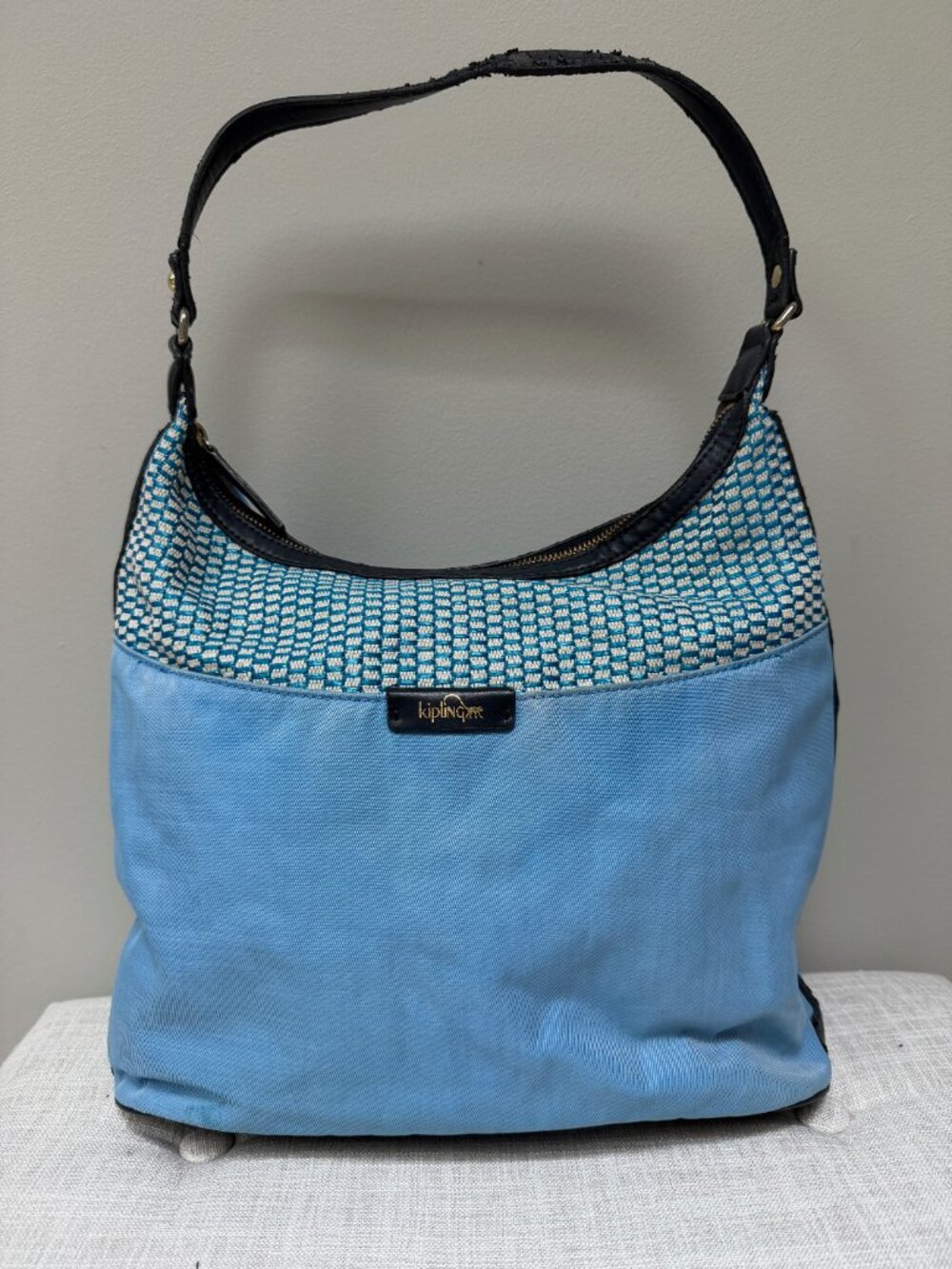 Kipling Blue "Averina" Nylon Canvas and Woven Shoulder Bag